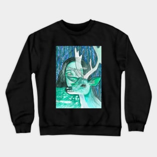 Psychedelic wild deer and girl Crewneck Sweatshirt